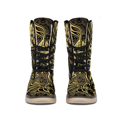 Golden Spiritual Koi Carp Print Winter Boots
