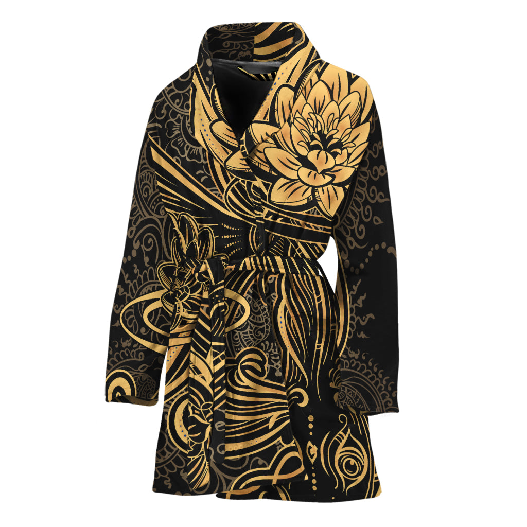 Golden Spiritual Koi Carp Print Women's Bathrobe