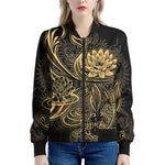 Golden Spiritual Koi Carp Print Women's Bomber Jacket