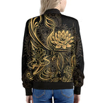 Golden Spiritual Koi Carp Print Women's Bomber Jacket