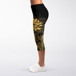 Golden Spiritual Koi Carp Print Women's Capri Leggings