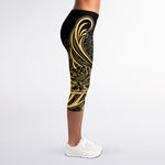 Golden Spiritual Koi Carp Print Women's Capri Leggings