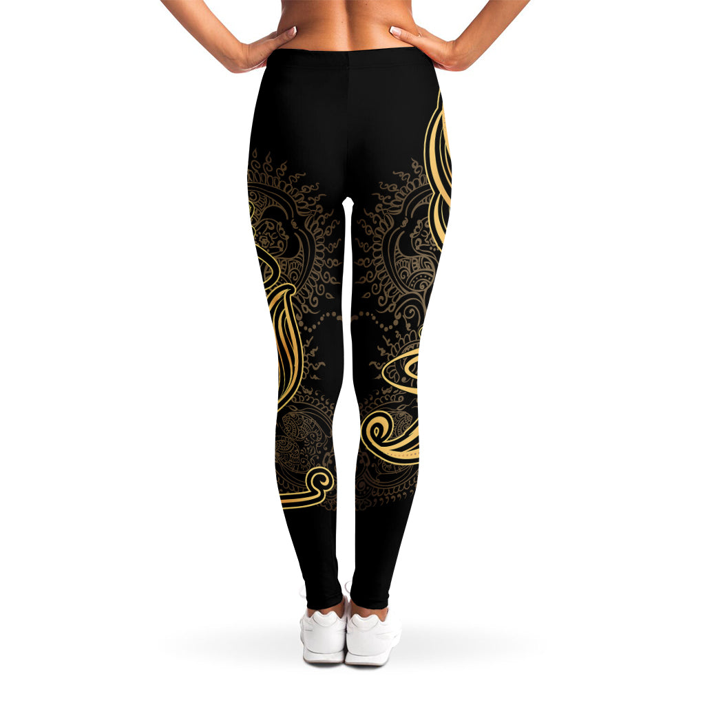 Golden Spiritual Koi Carp Print Women's Leggings