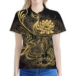 Golden Spiritual Koi Carp Print Women's Polo Shirt