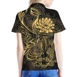 Golden Spiritual Koi Carp Print Women's Polo Shirt