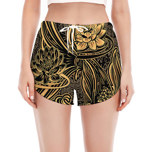 Golden Spiritual Koi Carp Print Women's Split Running Shorts