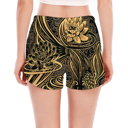 Golden Spiritual Koi Carp Print Women's Split Running Shorts