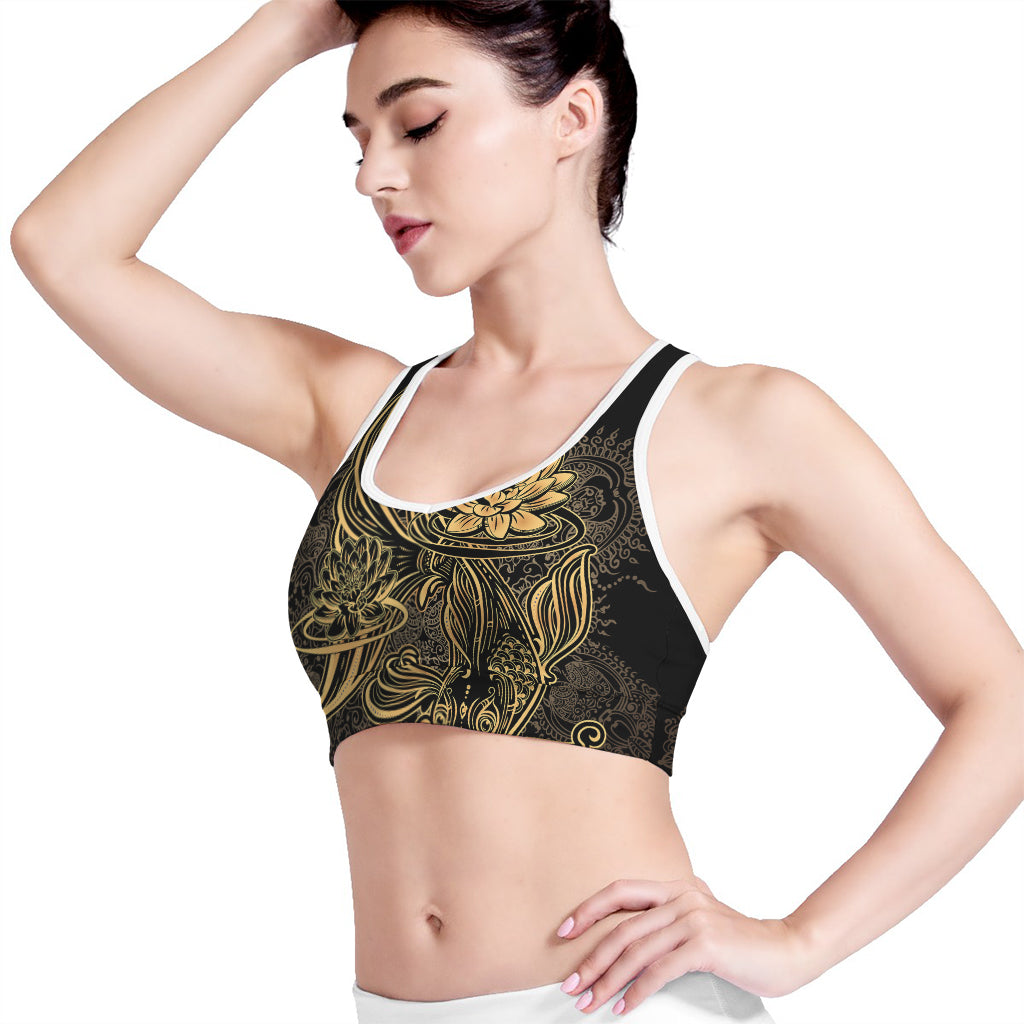 Golden Spiritual Koi Carp Print Women's Sports Bra