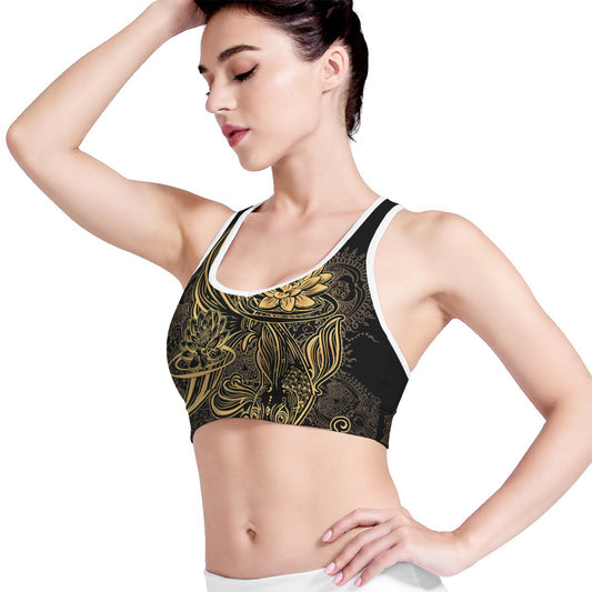 Golden Spiritual Koi Carp Print Women's Sports Bra