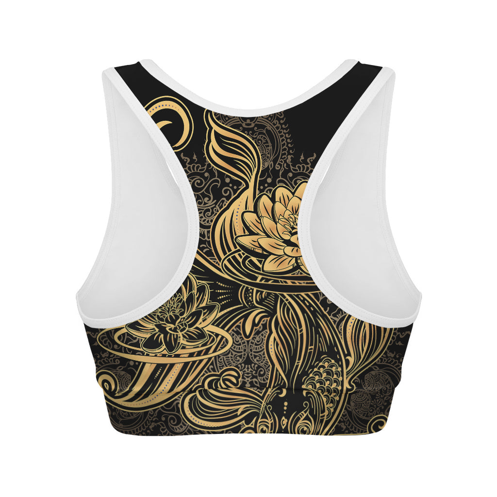 Golden Spiritual Koi Carp Print Women's Sports Bra