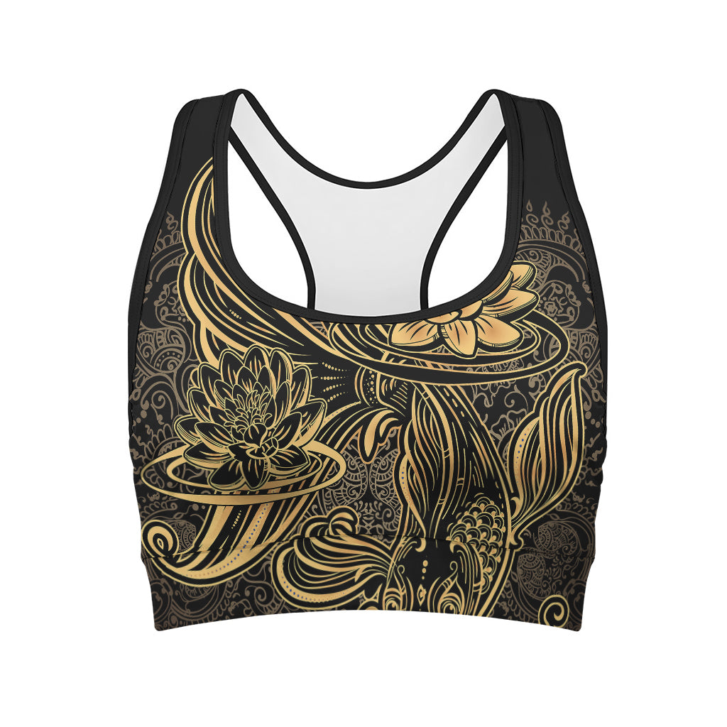 Golden Spiritual Koi Carp Print Women's Sports Bra