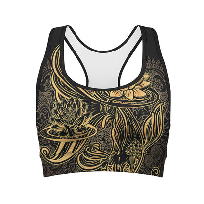 Golden Spiritual Koi Carp Print Women's Sports Bra