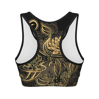 Golden Spiritual Koi Carp Print Women's Sports Bra