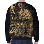 Golden Spiritual Koi Carp Print Zip Sleeve Bomber Jacket