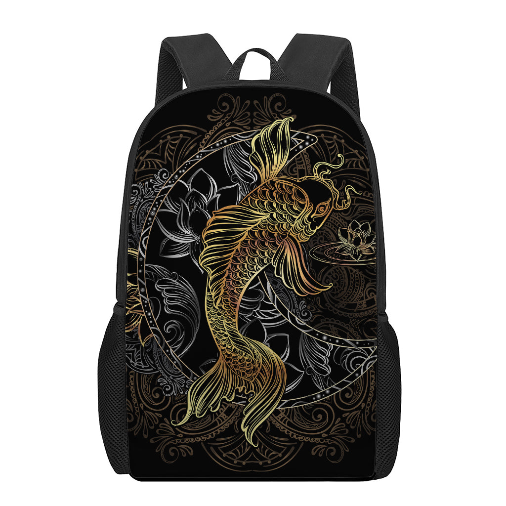 Golden Spiritual Koi Fish Print 17 Inch Backpack