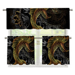 Golden Spiritual Koi Fish Print 3 Piece Kitchen Curtains