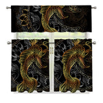 Golden Spiritual Koi Fish Print 3 Piece Kitchen Curtains