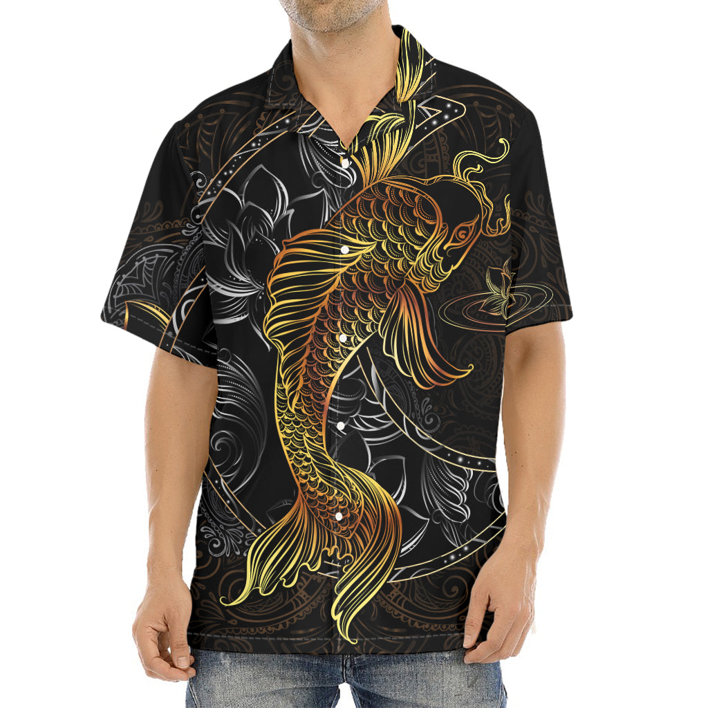 Golden Spiritual Koi Fish Print Aloha Shirt