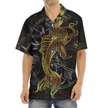 Golden Spiritual Koi Fish Print Aloha Shirt