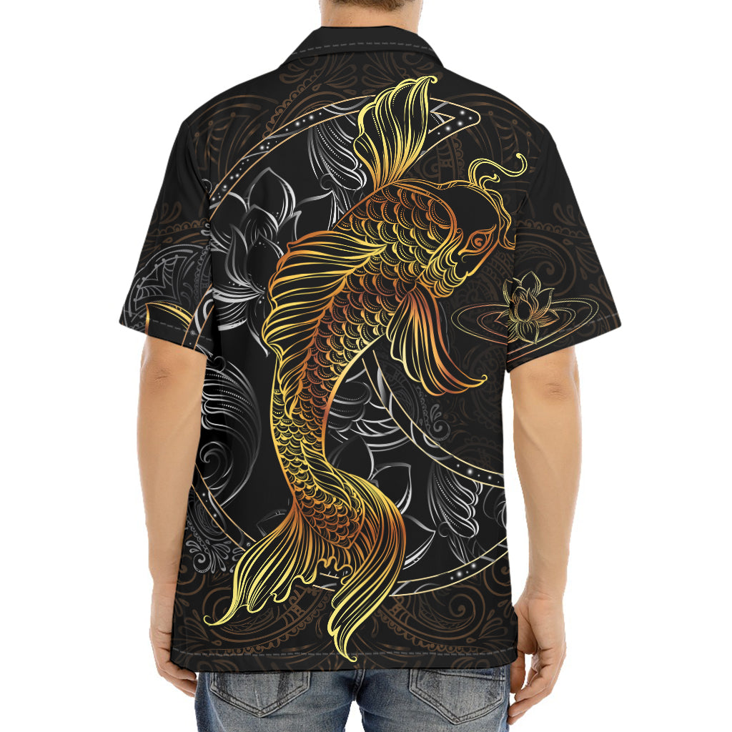 Golden Spiritual Koi Fish Print Aloha Shirt
