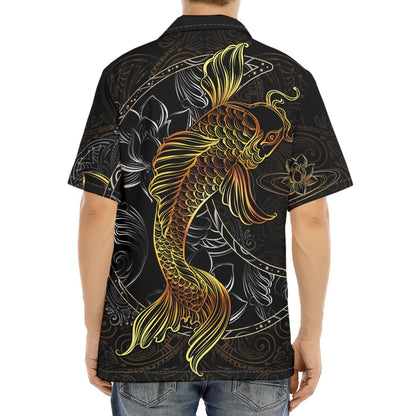 Golden Spiritual Koi Fish Print Aloha Shirt
