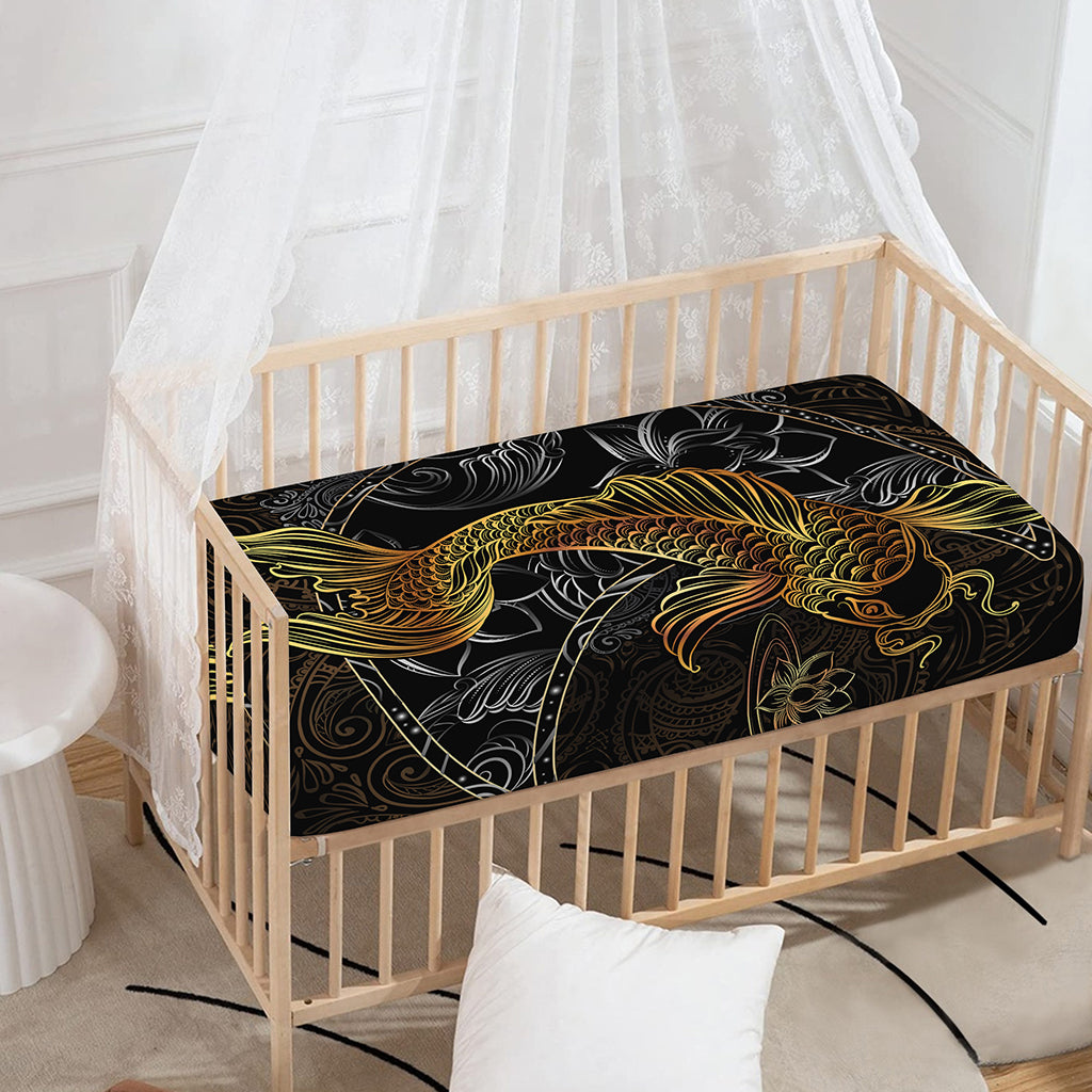 Golden Spiritual Koi Fish Print Baby Crib Sheet