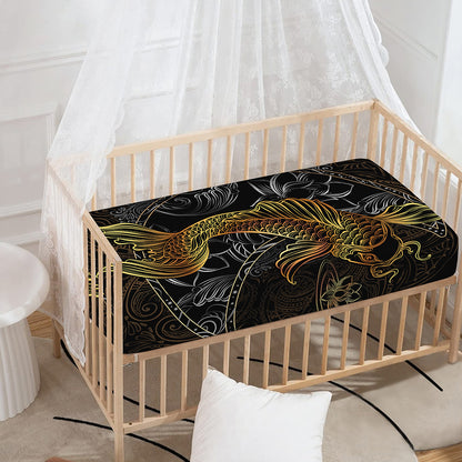 Golden Spiritual Koi Fish Print Baby Crib Sheet
