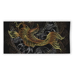 Golden Spiritual Koi Fish Print Beach Towel