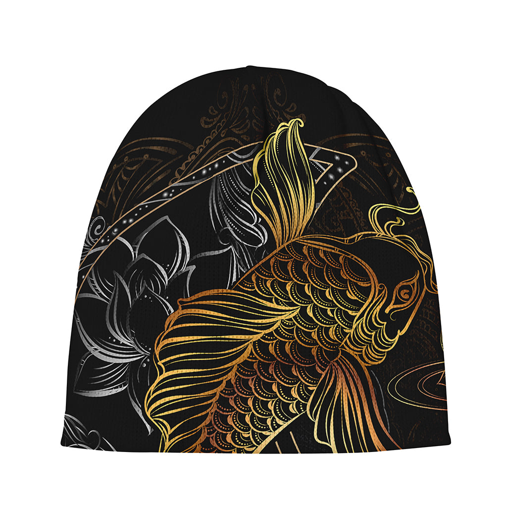 Golden Spiritual Koi Fish Print Beanie