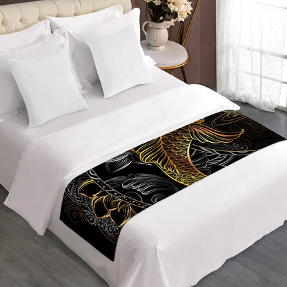 Golden Spiritual Koi Fish Print Bed Runner