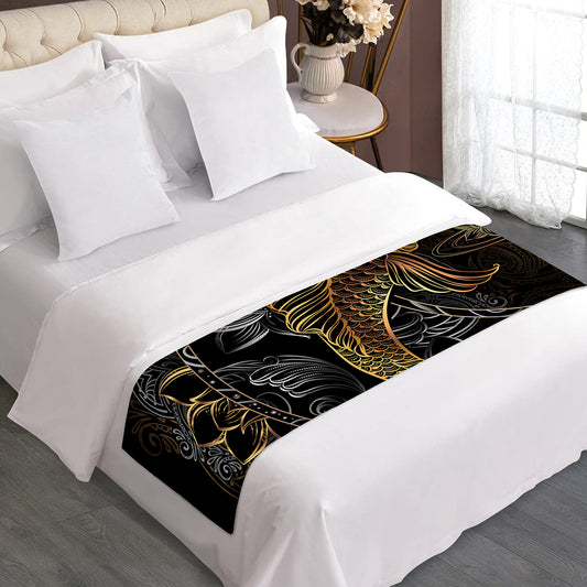 Golden Spiritual Koi Fish Print Bed Runner