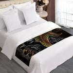 Golden Spiritual Koi Fish Print Bed Runner