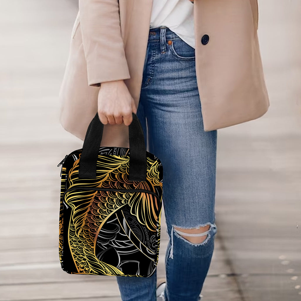 Golden Spiritual Koi Fish Print Bible Tote Bag