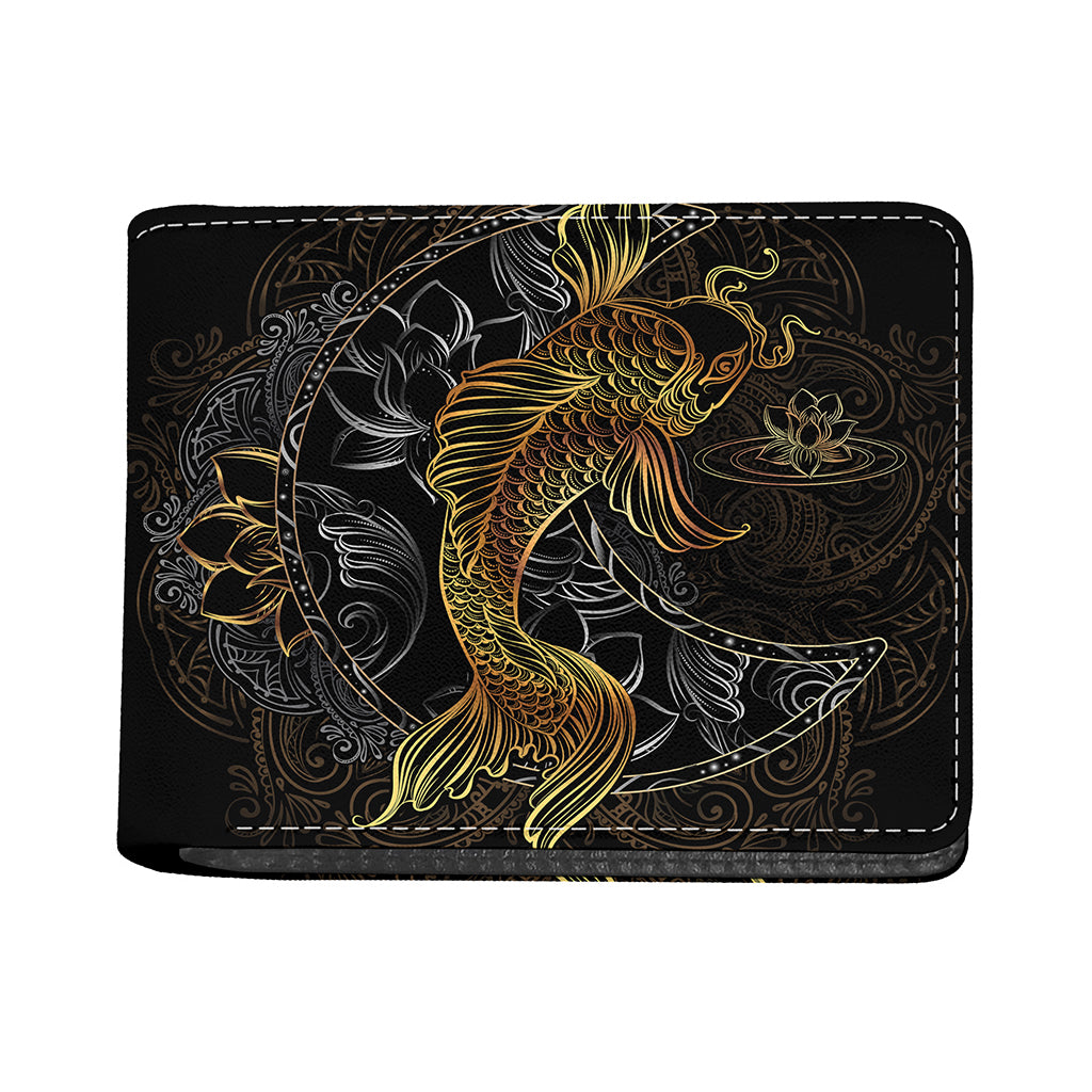 Golden Spiritual Koi Fish Print Bifold Wallet