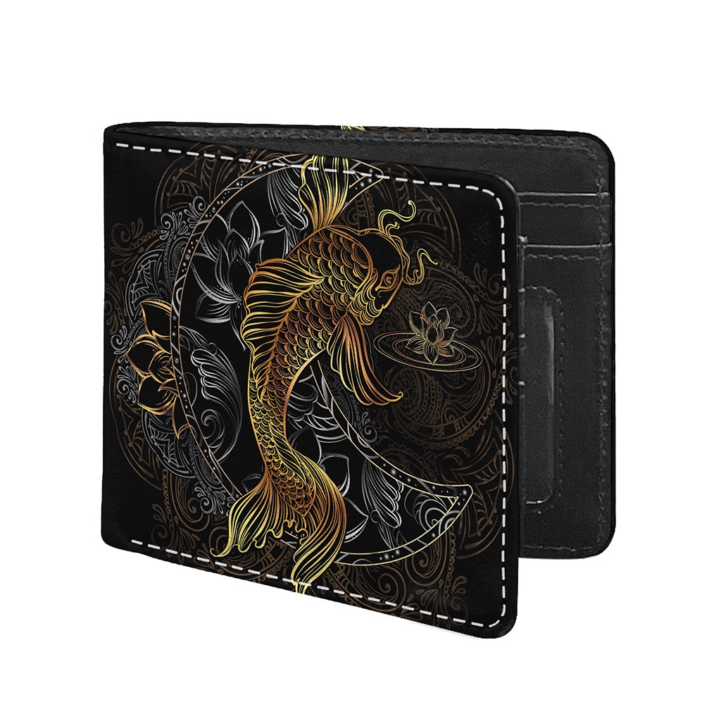 Golden Spiritual Koi Fish Print Bifold Wallet