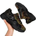 Golden Spiritual Koi Fish Print Black Chunky Shoes