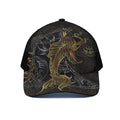 Golden Spiritual Koi Fish Print Black Mesh Trucker Hat
