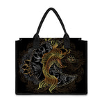 Golden Spiritual Koi Fish Print Canvas Tote Bag