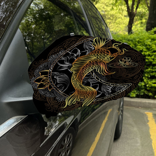 Golden Spiritual Koi Fish Print Car Side Mirror Covers