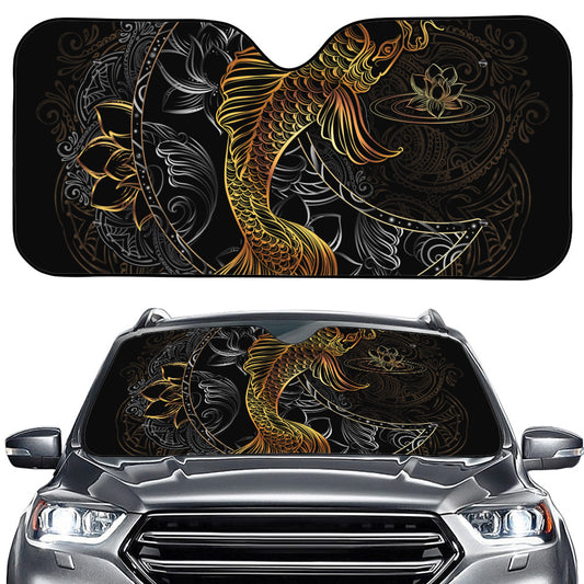 Golden Spiritual Koi Fish Print Car Windshield Sun Shade