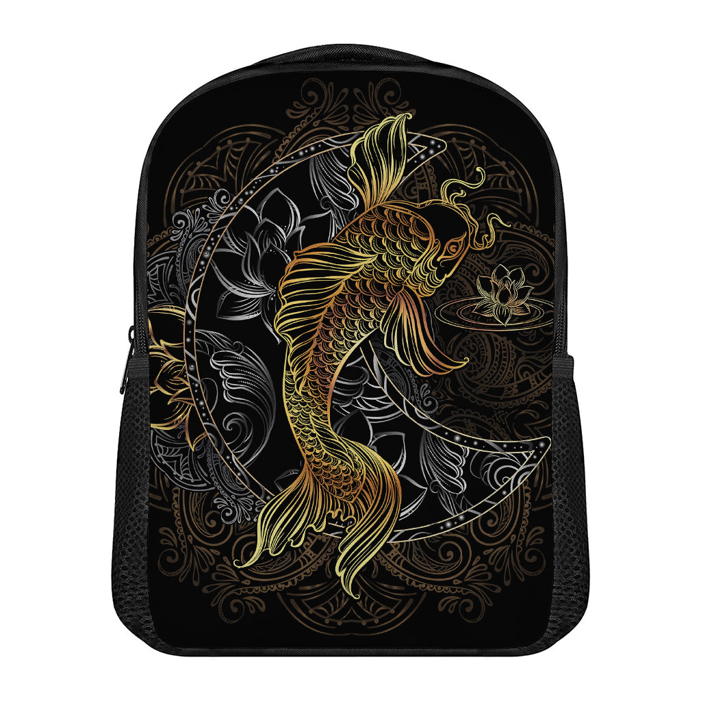 Golden Spiritual Koi Fish Print Casual Backpack