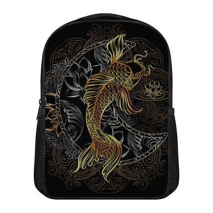 Golden Spiritual Koi Fish Print Casual Backpack
