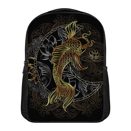 Golden Spiritual Koi Fish Print Casual Backpack