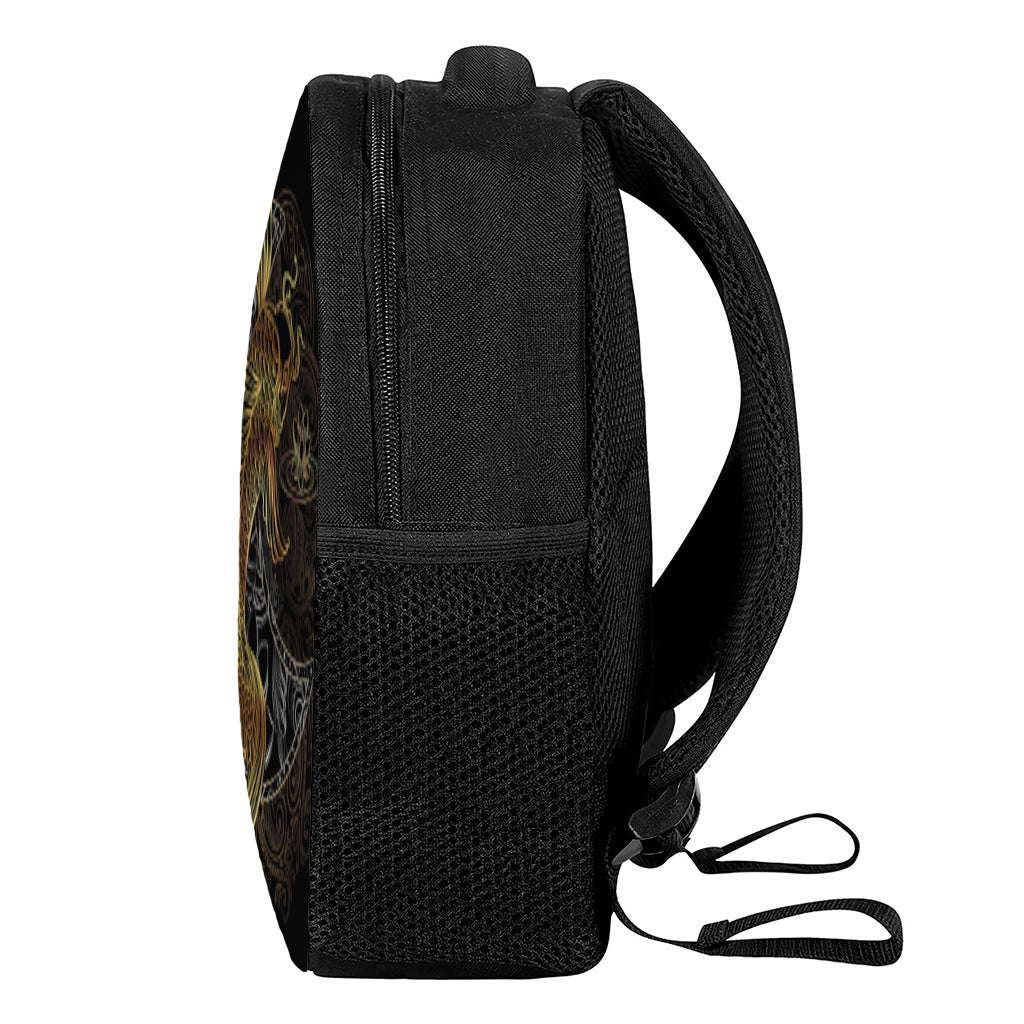 Golden Spiritual Koi Fish Print Casual Backpack