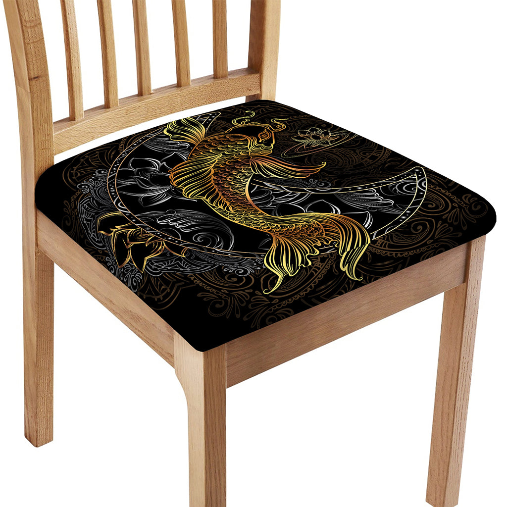 Golden Spiritual Koi Fish Print Chair Cushion Cover