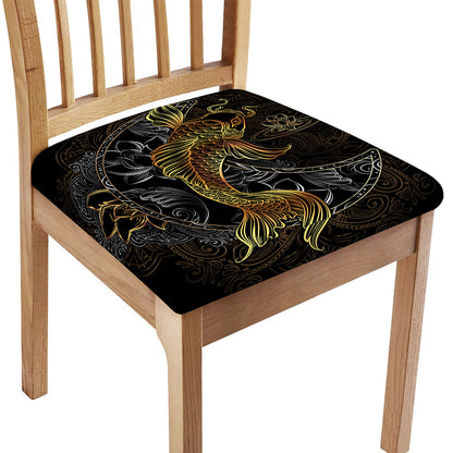 Golden Spiritual Koi Fish Print Chair Cushion Cover