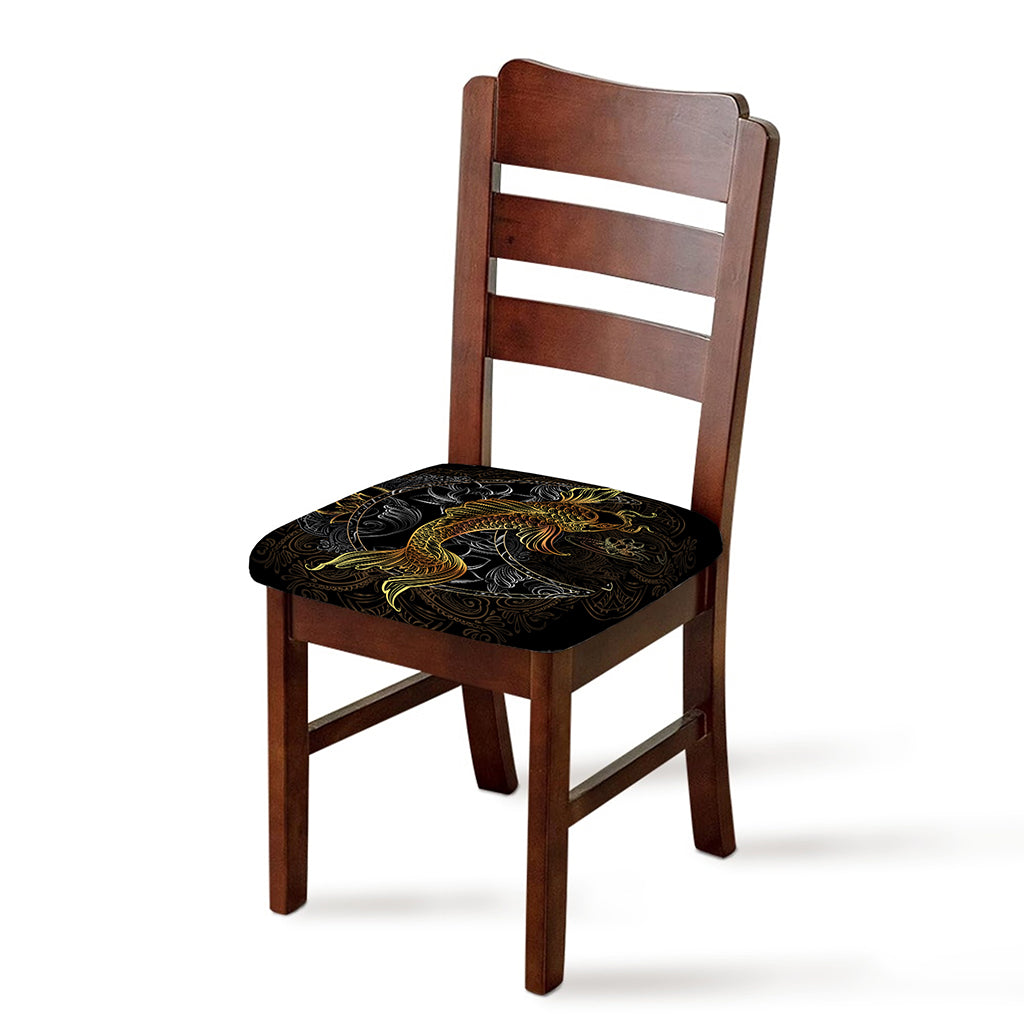 Golden Spiritual Koi Fish Print Chair Cushion Cover