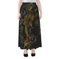 Golden Spiritual Koi Fish Print Chiffon Maxi Skirt