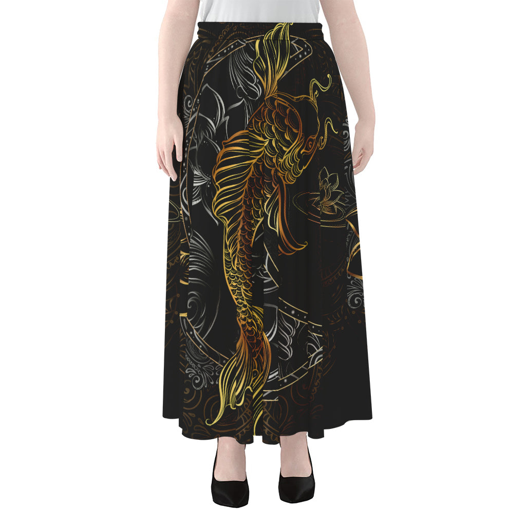 Golden Spiritual Koi Fish Print Chiffon Maxi Skirt