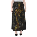 Golden Spiritual Koi Fish Print Chiffon Maxi Skirt